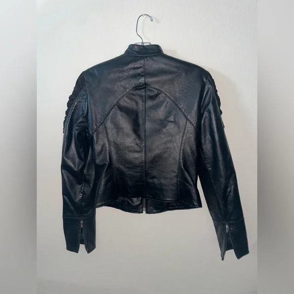 Cache vintage black goat suede and leather zip up crop jacket - Picture 3 of 3